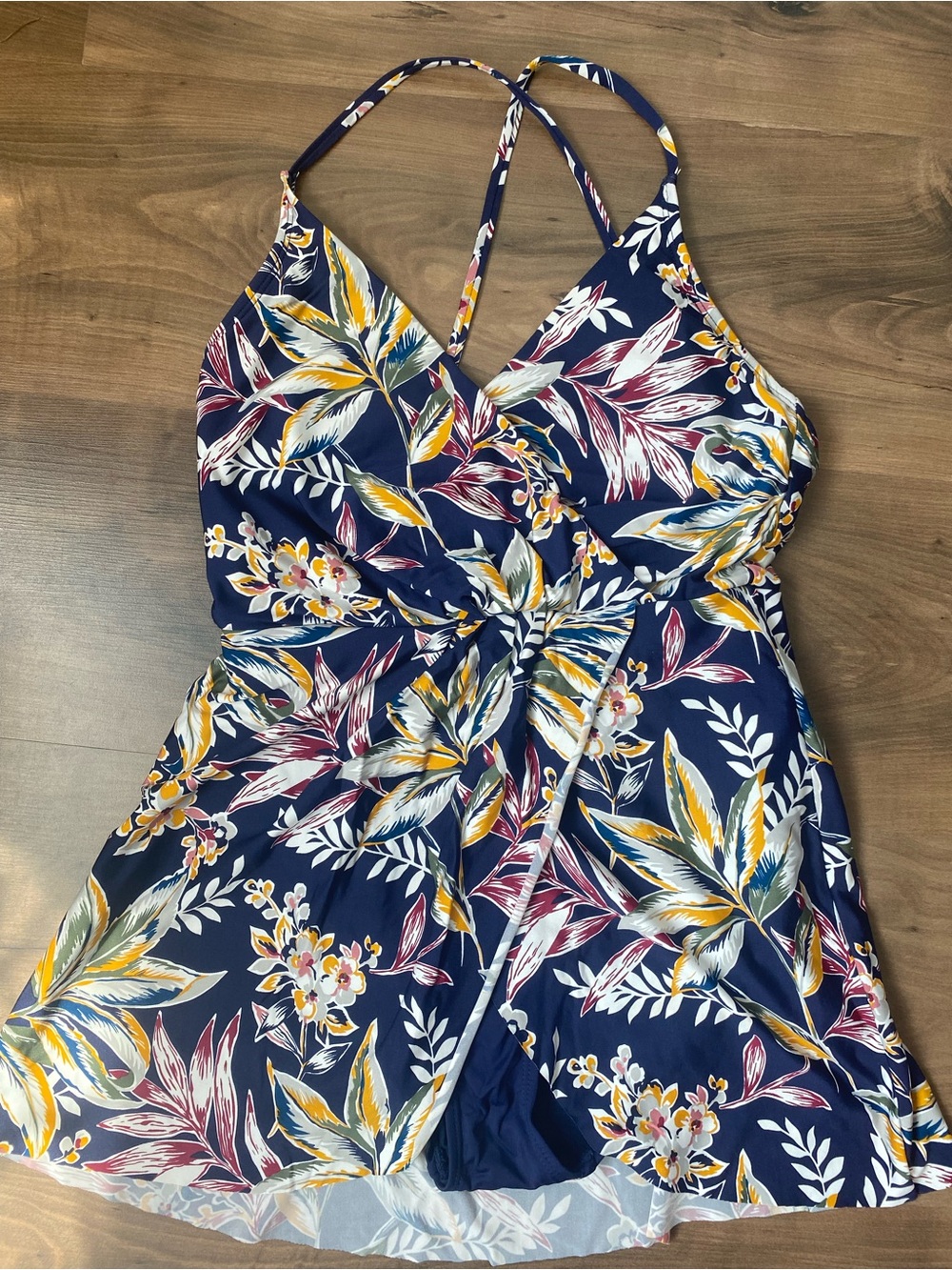 Navy Floral One-Piece Swim Dress